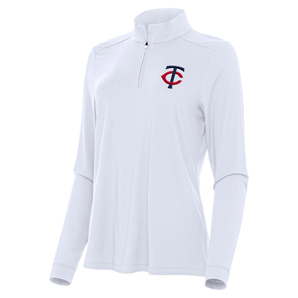 MLB Minnesota Twins Women's Antigua Intent 1/4 Zip Pullover Jacket - White