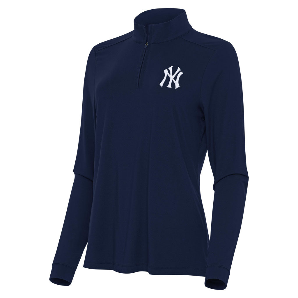MLB New York Yankees Women's Antigua Intent 1/4 Zip Pullover Jacket - Navy