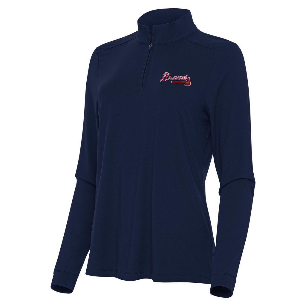 MLB Atlanta Braves Women's Antigua Intent 1/4 Zip Pullover Jacket - Navy
