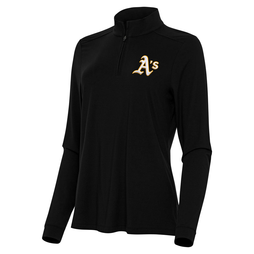 MLB Athletics Women's Antigua Intent 1/4 Zip Pullover Jacket - Black