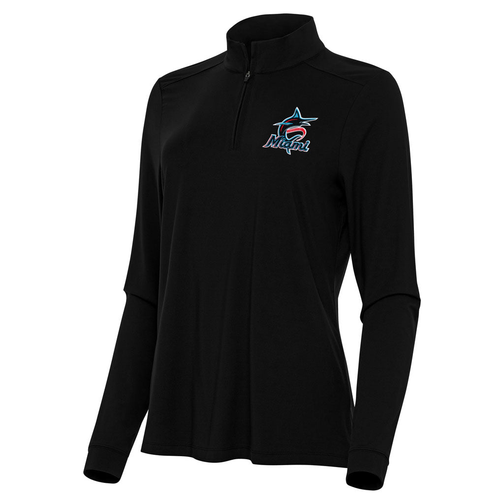 MLB Miami Marlins Women's Antigua Intent 1/4 Zip Pullover Jacket - Black