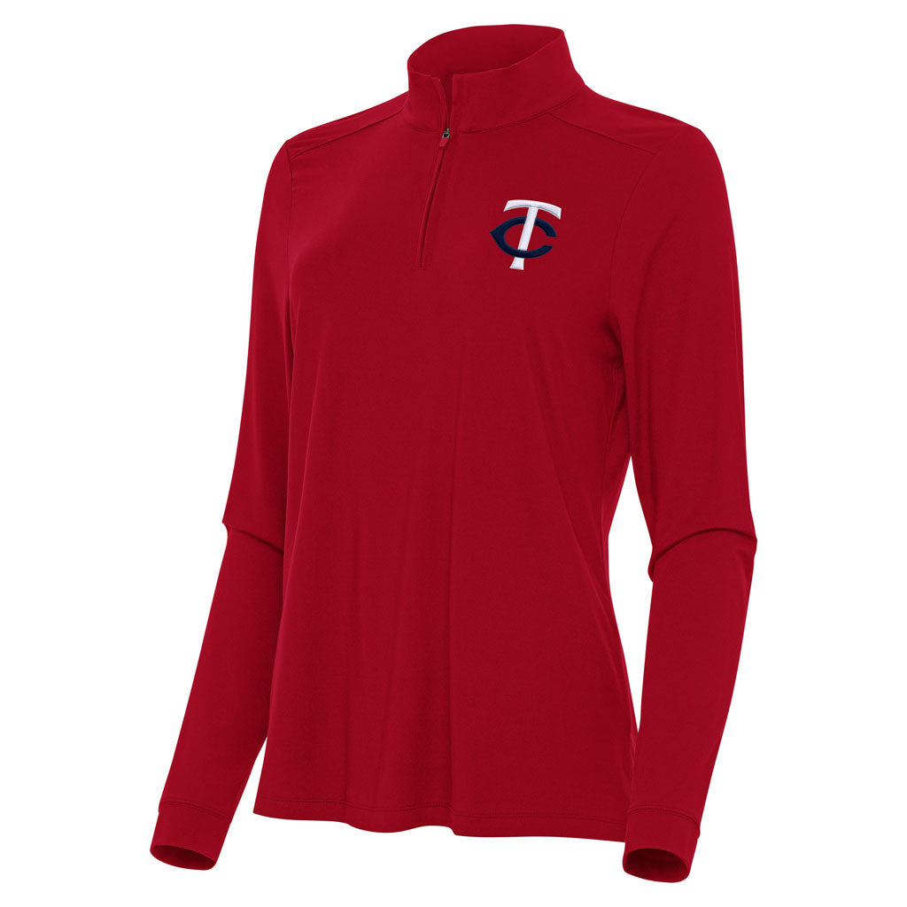 MLB Minnesota Twins Women's Antigua Intent 1/4 Zip Pullover Jacket - Red