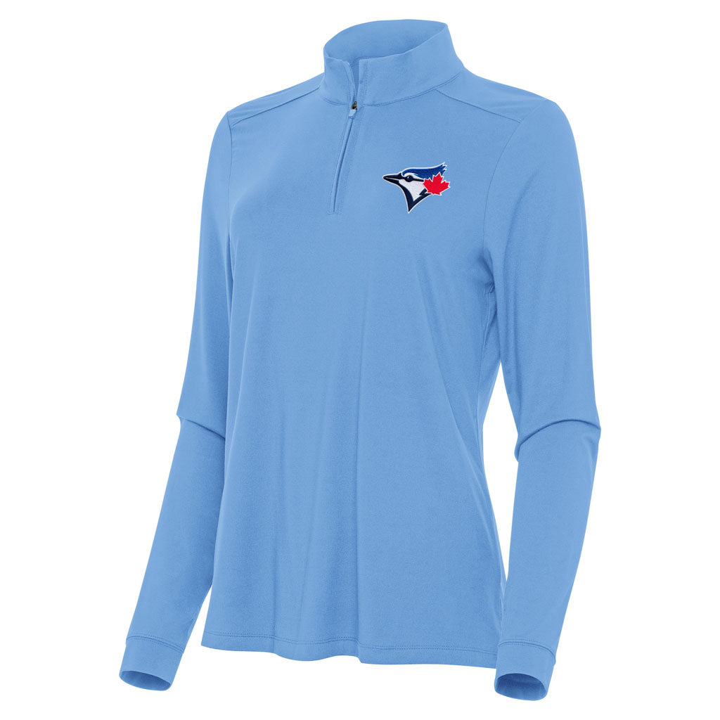 MLB Toronto Blue Jays Women's Antigua Intent 1/4 Zip Pullover Jacket - Light blue