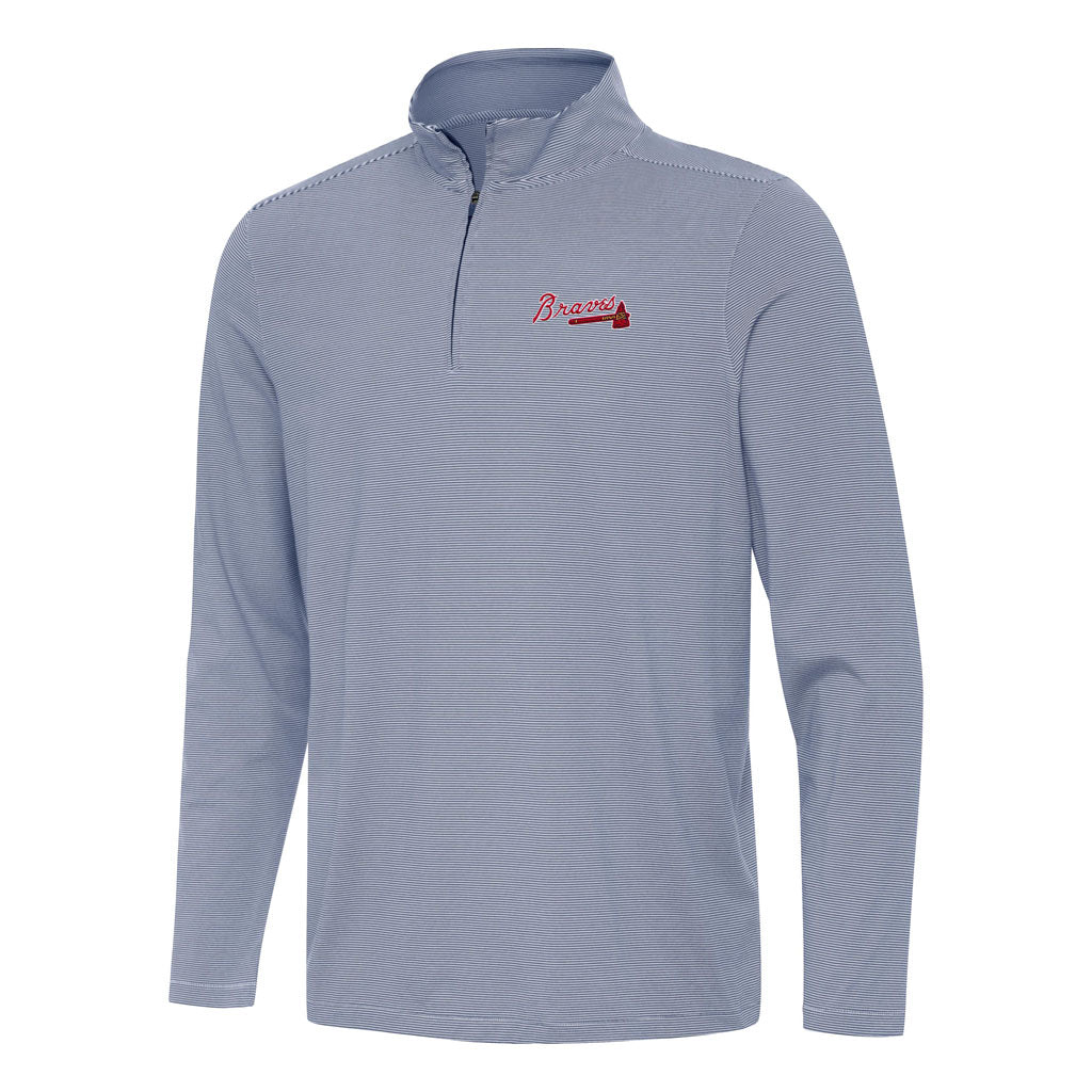 MLB Atlanta Braves Antigua Twine 1/4 Zip Pullover Jacket - Navy
