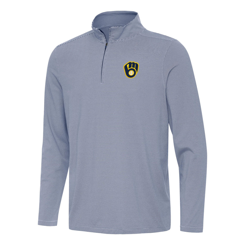 MLB Milwaukee Brewers Antigua Twine 1/4 Zip Pullover Jacket - Navy