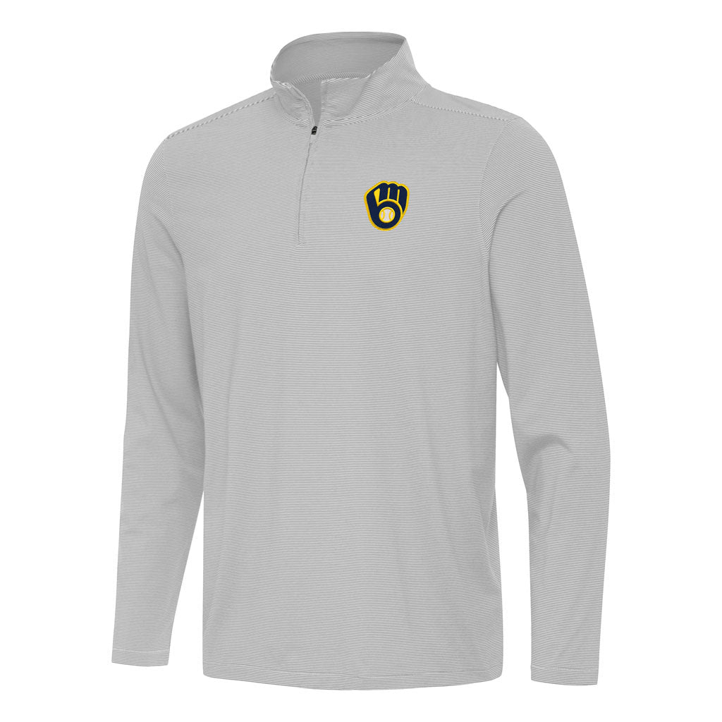 MLB Milwaukee Brewers Antigua Twine 1/4 Zip Pullover Jacket - Gray