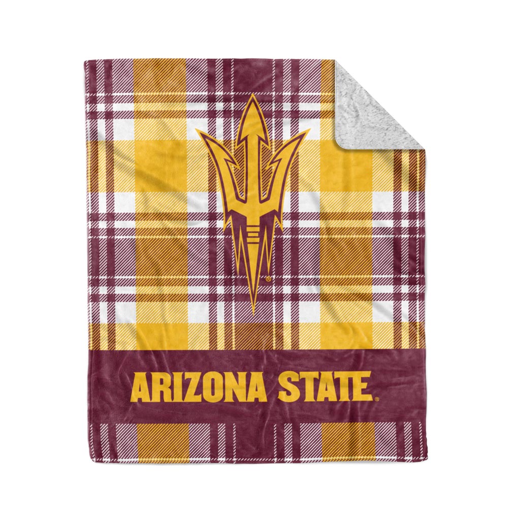 NCAA Arizona State Sun Devils Logo Brands 50" x 60" Plaid Sherpa Blanket - Maroon/Gold