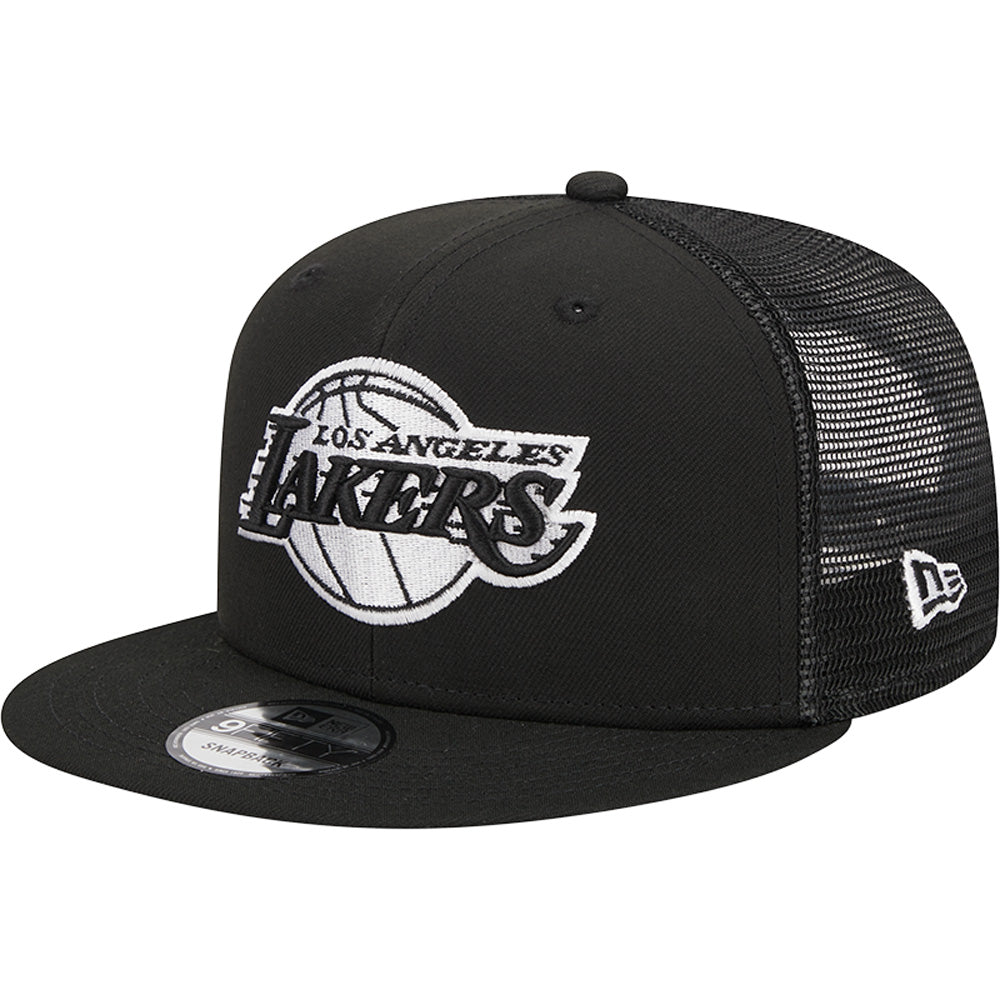 NBA Los Angeles Lakers New Era Black & White Trucker 9FIFTY Snapback Hat - Black