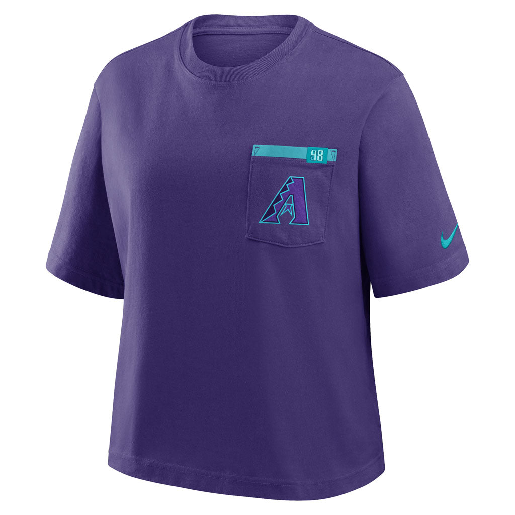 MLB Arizona Diamondbacks Women's Nike City Connect One-Hit Pocket Boxy T-Shirt - Purple