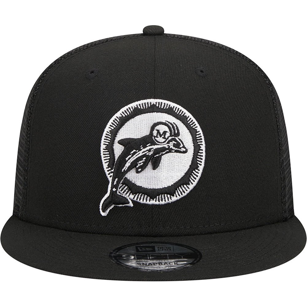 NFL Miami Dolphins New Era Black & White 9FIFTY Snapback Trucker Hat - Black