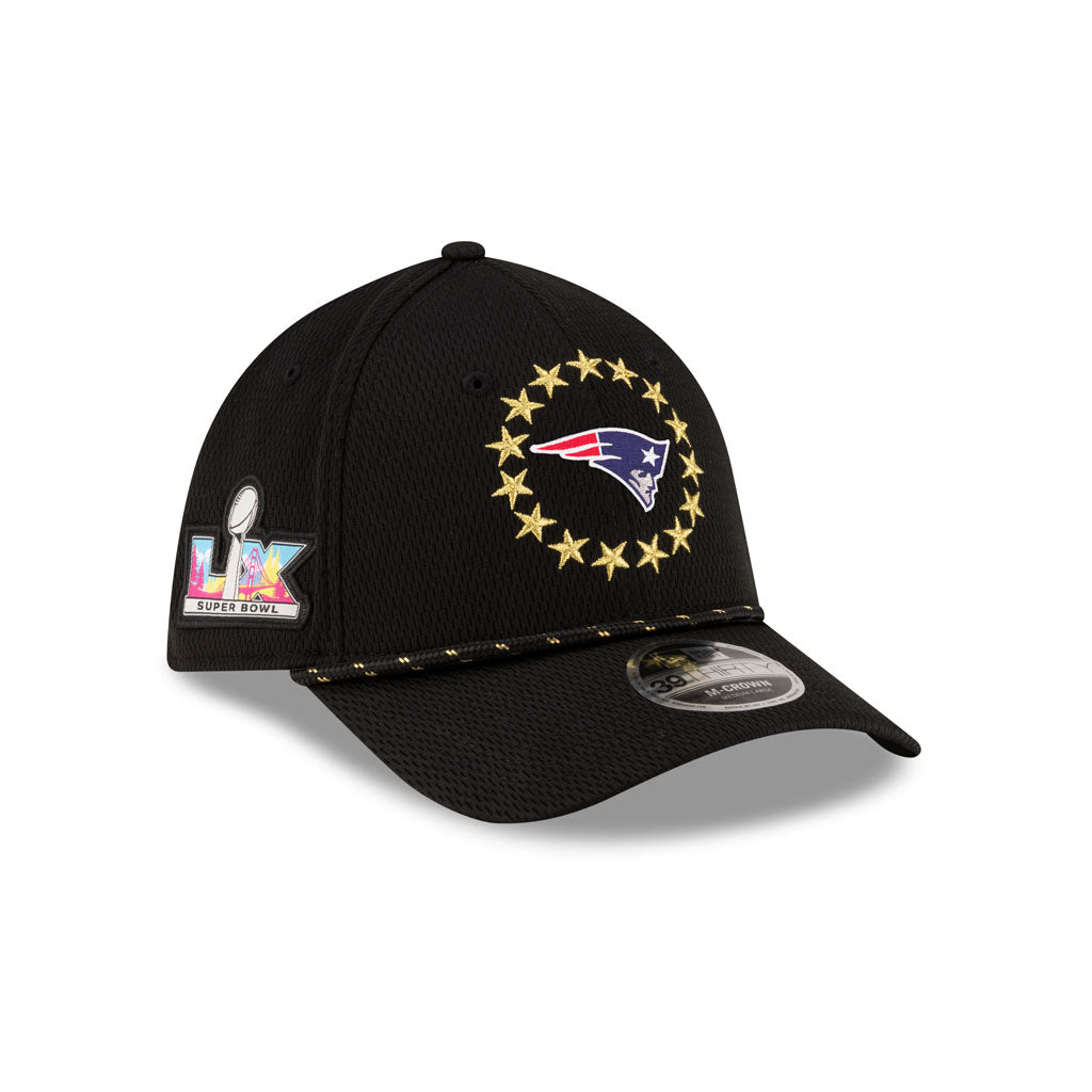NFL New England Patriots New Era Super Bowl LX Participation 39THIRTY M-Crown Flex Fit Hat - Black