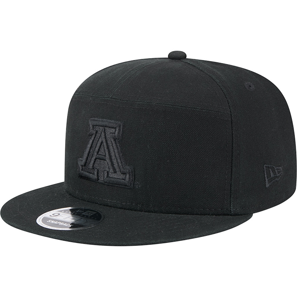 NCAA Arizona Wildcats New Era Black on Black Cotton Canvas 9FIFTY Split Panel Snapback Hat - Black