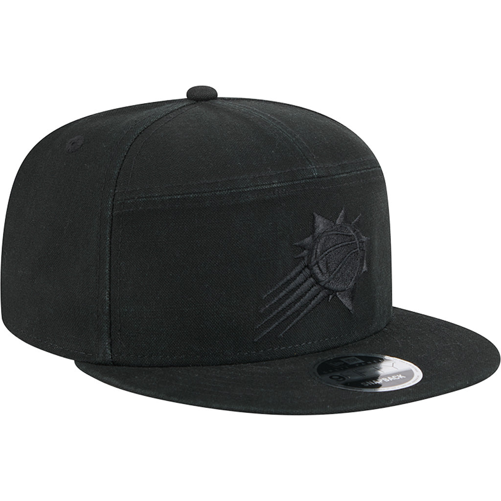 NBA Phoenix Suns New Era Black on Black Cotton Canvas 9FIFTY Split Panel Snapback Hat - Black