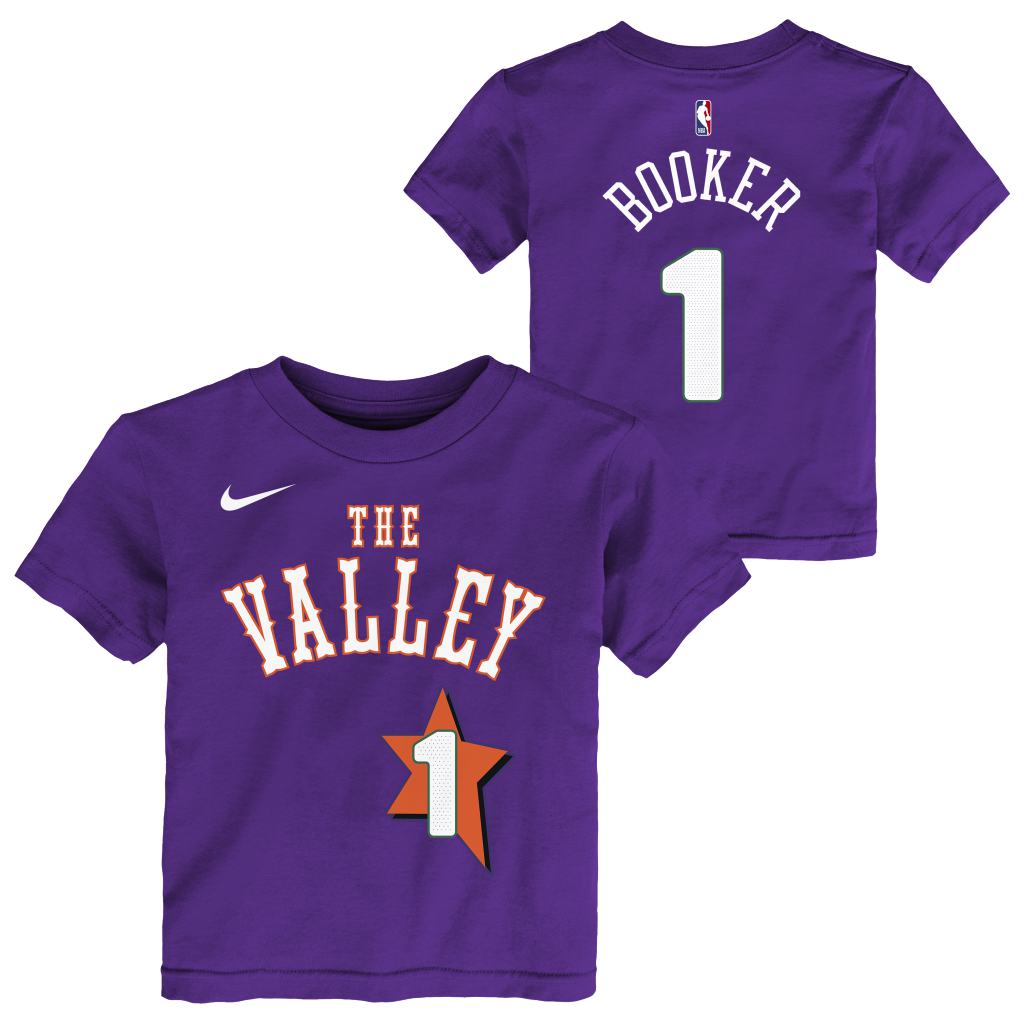 NBA Phoenix Suns Devin Booker Toddler Nike City Edition 2024/25 Name & Number T-Shirt - Purple
