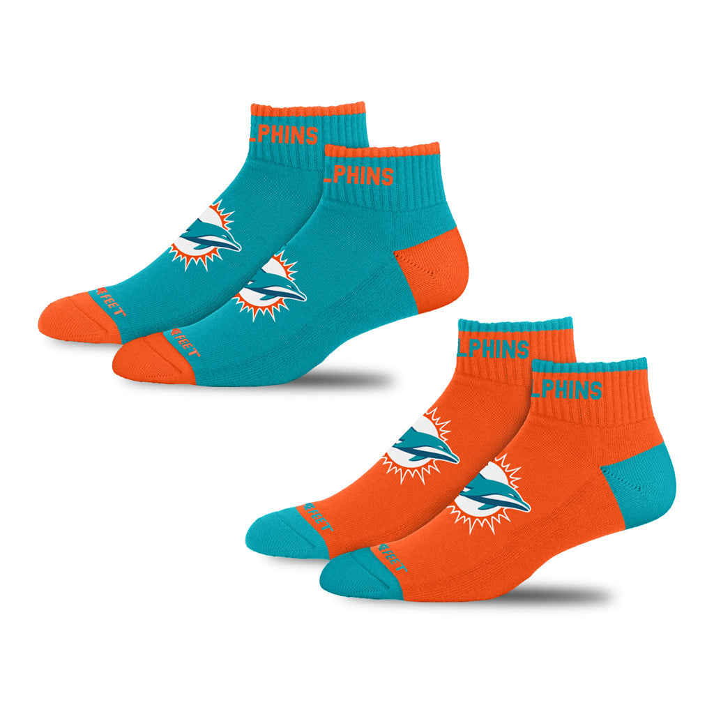 NFL Miami Dolphins For Bare Feet Front & Center 2-Pack Socks - Teal & Orange