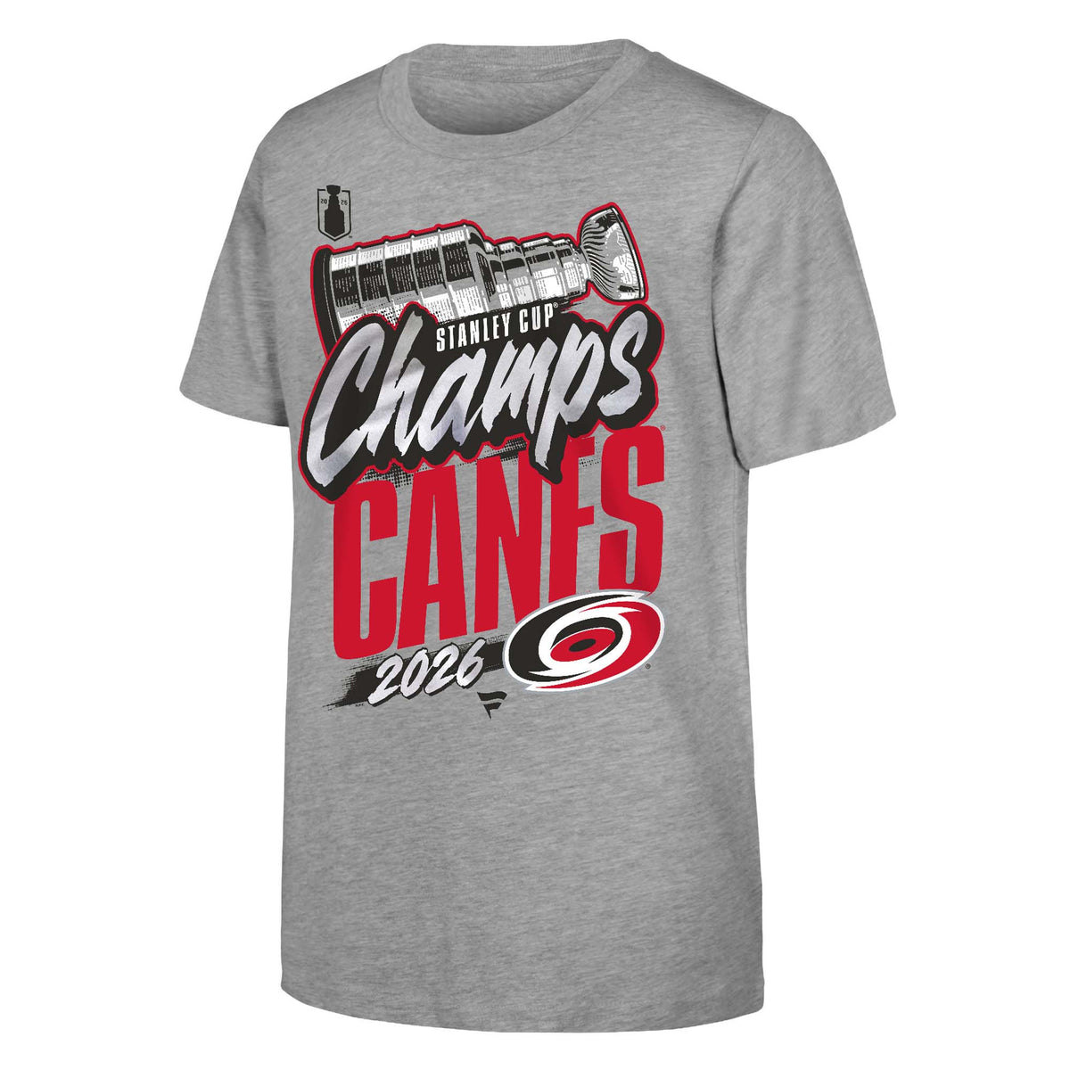 NHL Carolina Hurricanes Mens Fanatics 2026 Stanley Cup Champ Locker Room T-Shirt- Heather Gray