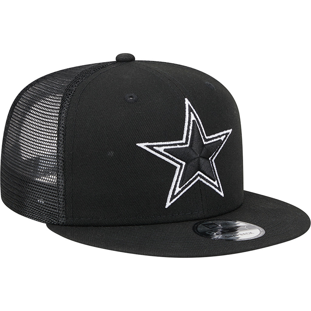 NFL Dallas Cowboys New Era Black & White Trucker 9FIFTY Snapback Hat - Black