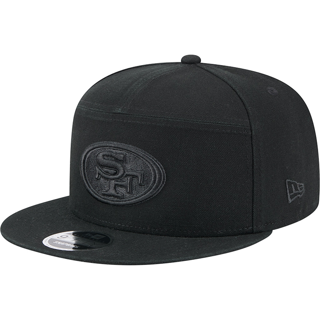NFL San Francisco 49ers New Era Black on Black Cotton Canvas 9FIFTY Split Panel Snapback Hat - Black