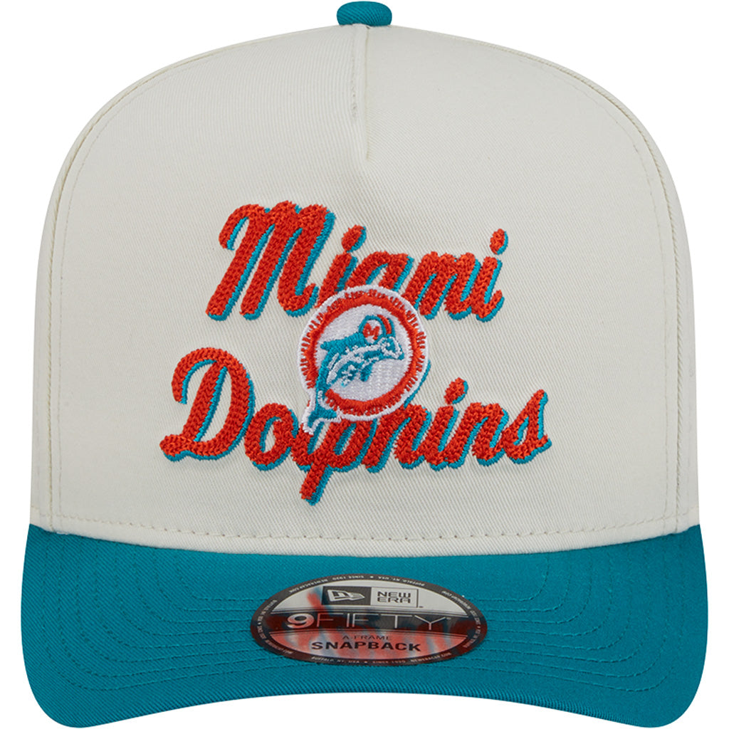 NFL Miami Dolphins New Era Chainstitch Two-Tone 9FIFTY A-Frame Snapback Hat - Cream