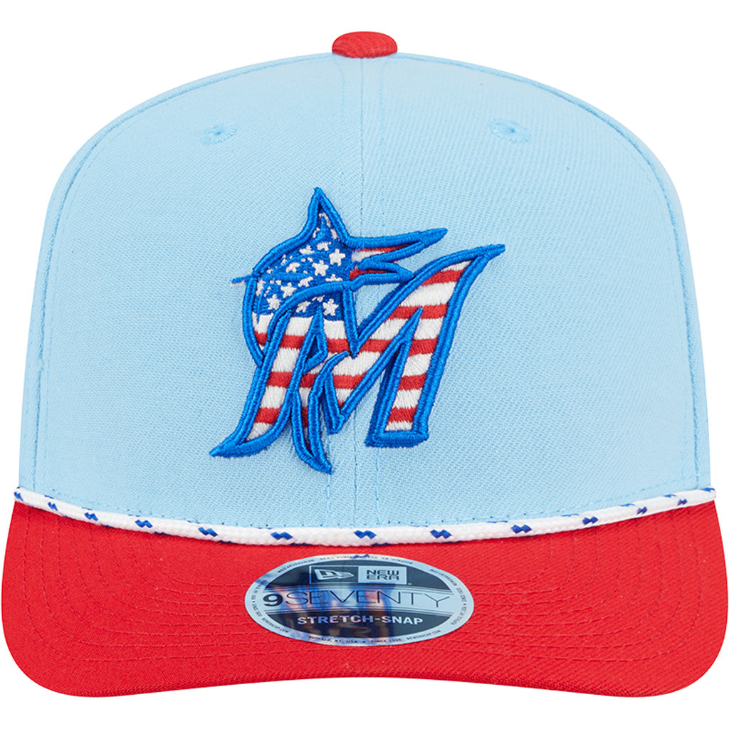 MLB Miami Marlins New Era 2025 4th of July 9SEVENTY Stretch-Snapback Hat - Light Blue