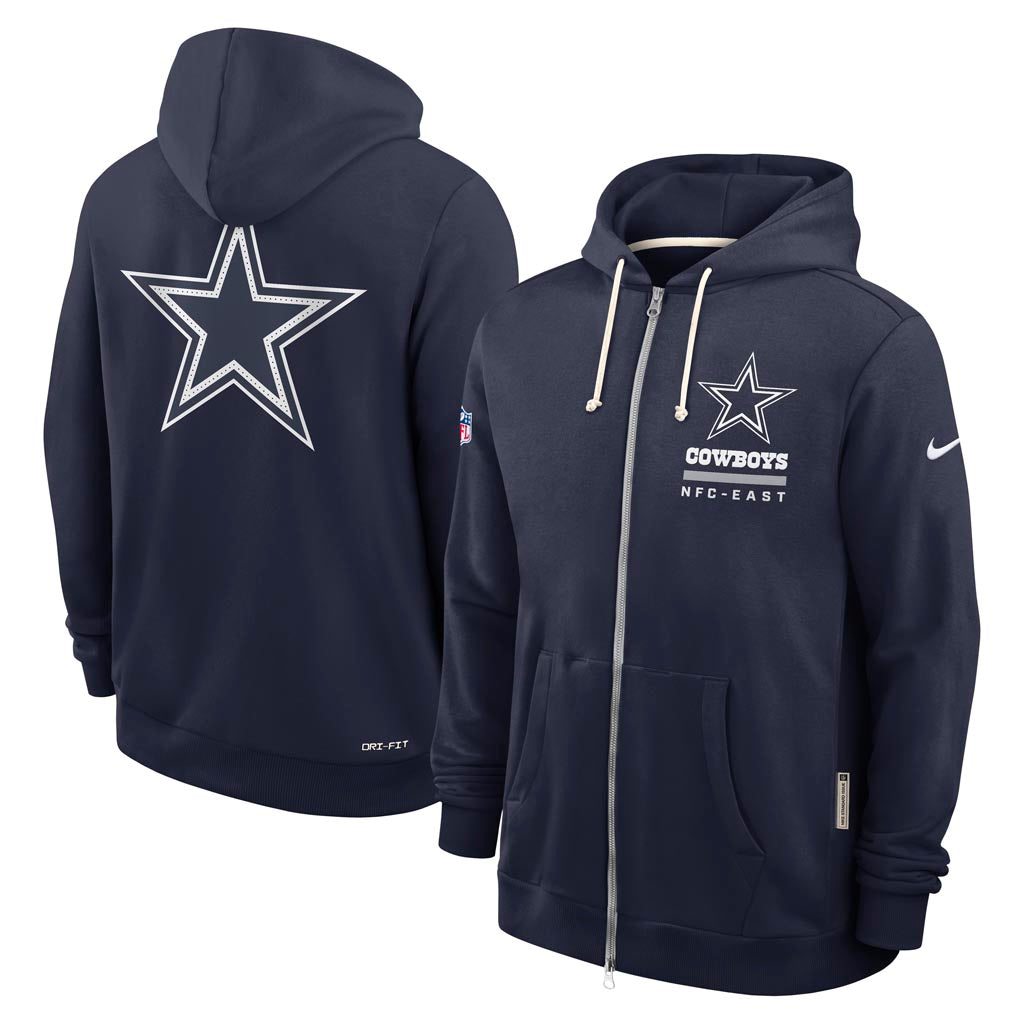 NFL Dallas Cowboys Nike 2025 Sideline Full Zip Hoodie - Navy