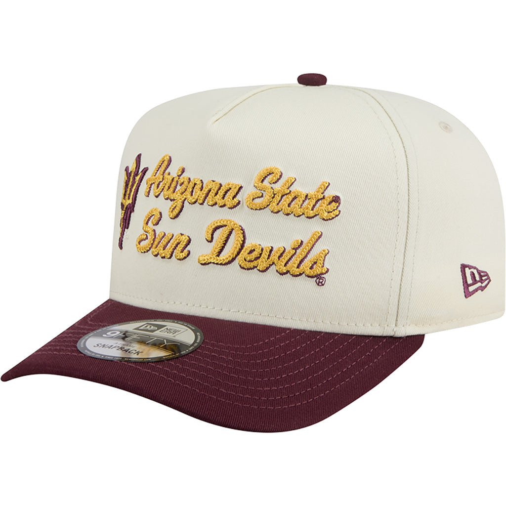 NCAA Arizona State Sun Devils New Era Chainstitch Two-Tone 9FIFTY A-Frame Snapback Hat - Cream