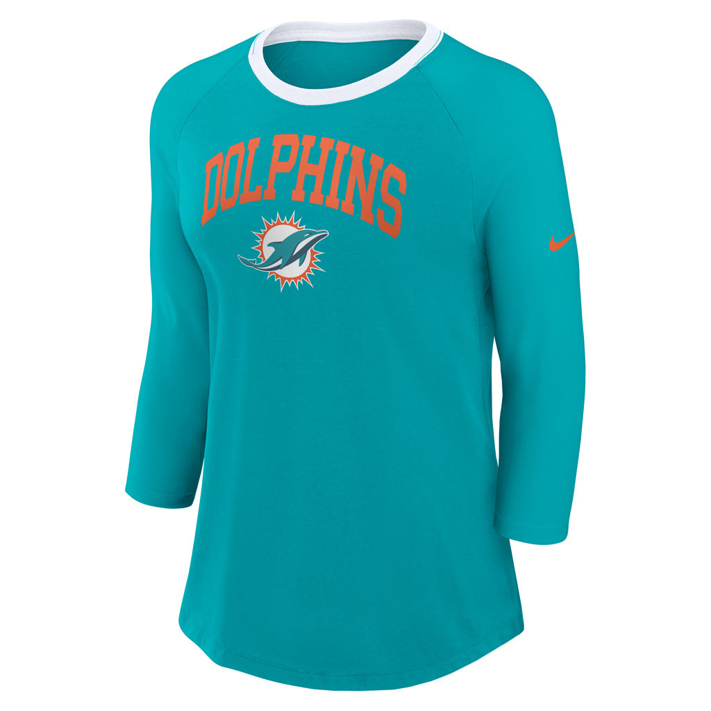 NFL Miami Dolphins Women&#39;s Nike Fashion 3/4 Sleeve T-Shirt - Teal