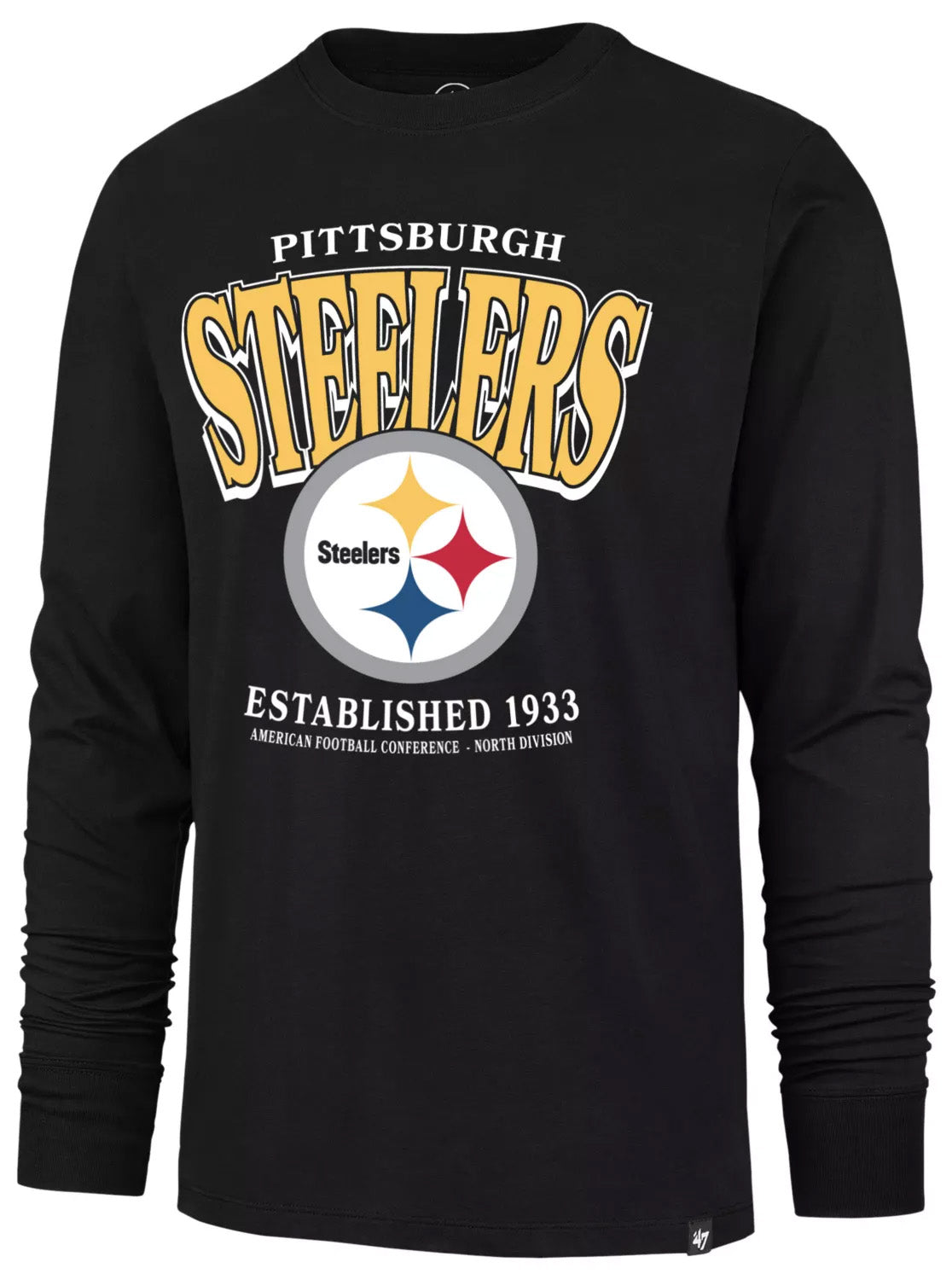 NFL Pittsburgh Steelers '47 Checkdown Franklin Long Sleeve T-Shirt- Black