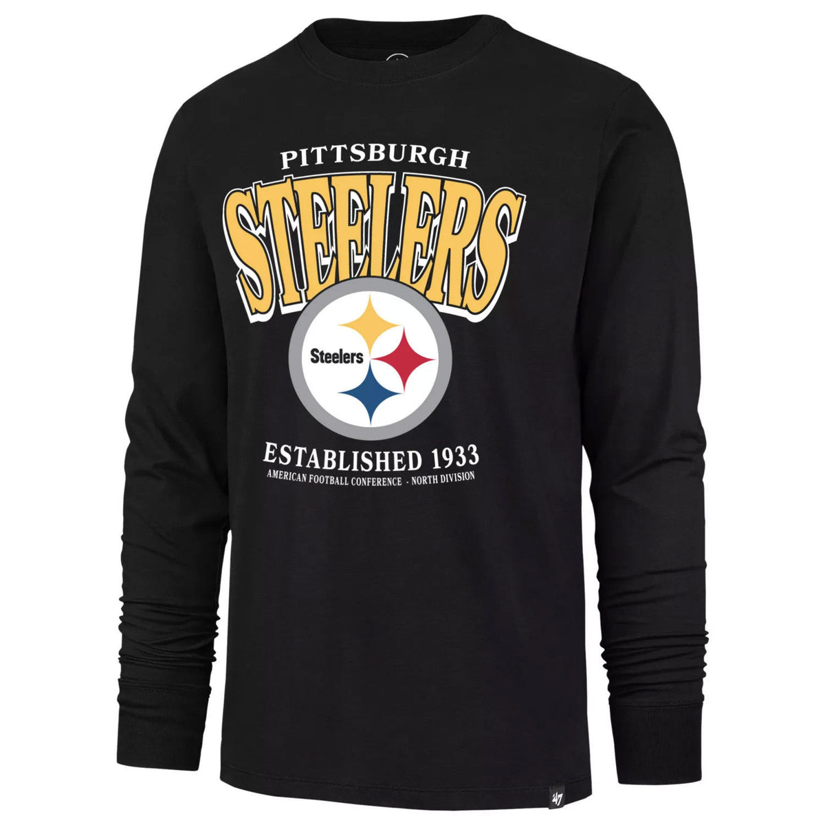 NFL Pittsburgh Steelers '47 Checkdown Franklin Long Sleeve T-Shirt- Black