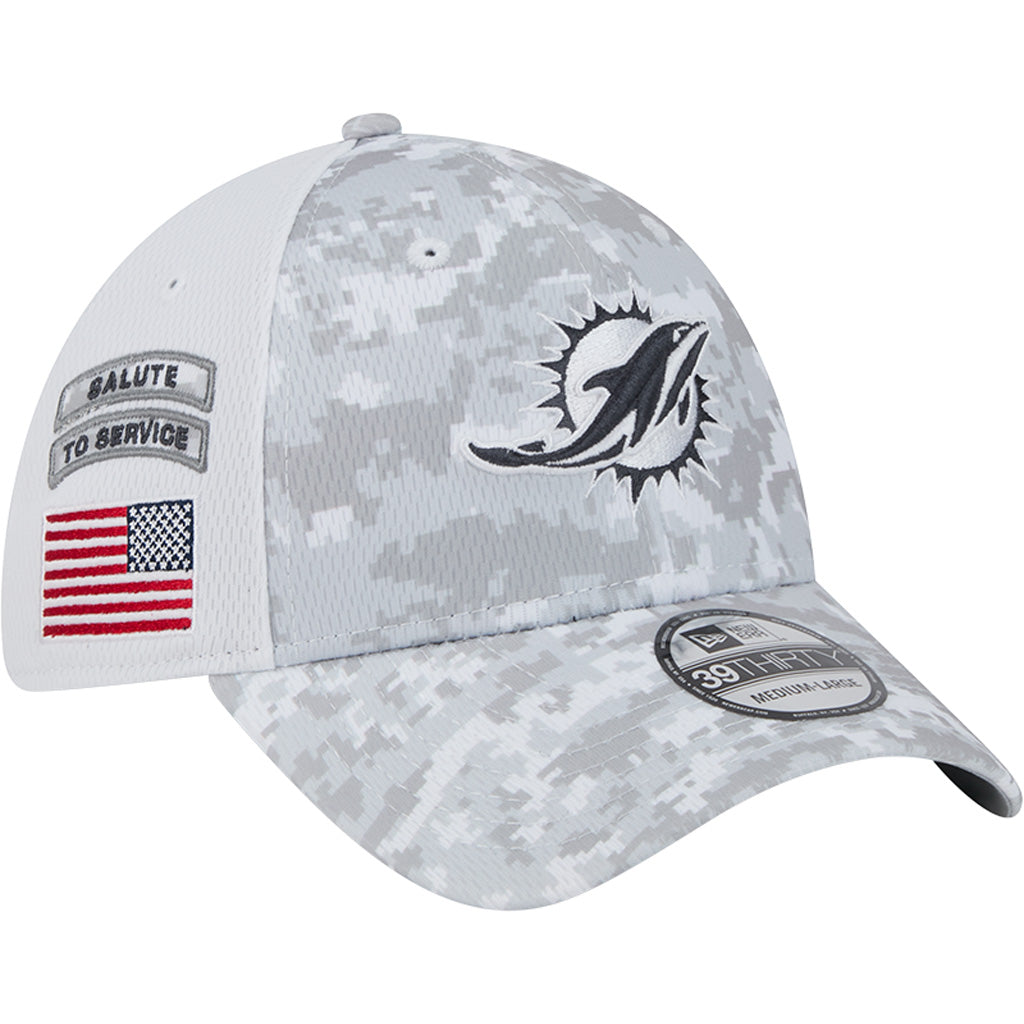NFL Miami Dolphins New Era 2024 Salute to Service 39THIRTY Flex Fit Hat - White
