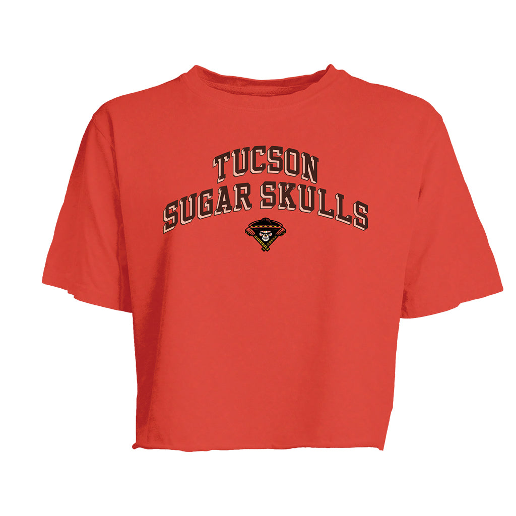 Tucson Sugar Skulls Women's Blue 84 Rare Breed Ringspun Crop Top - Red