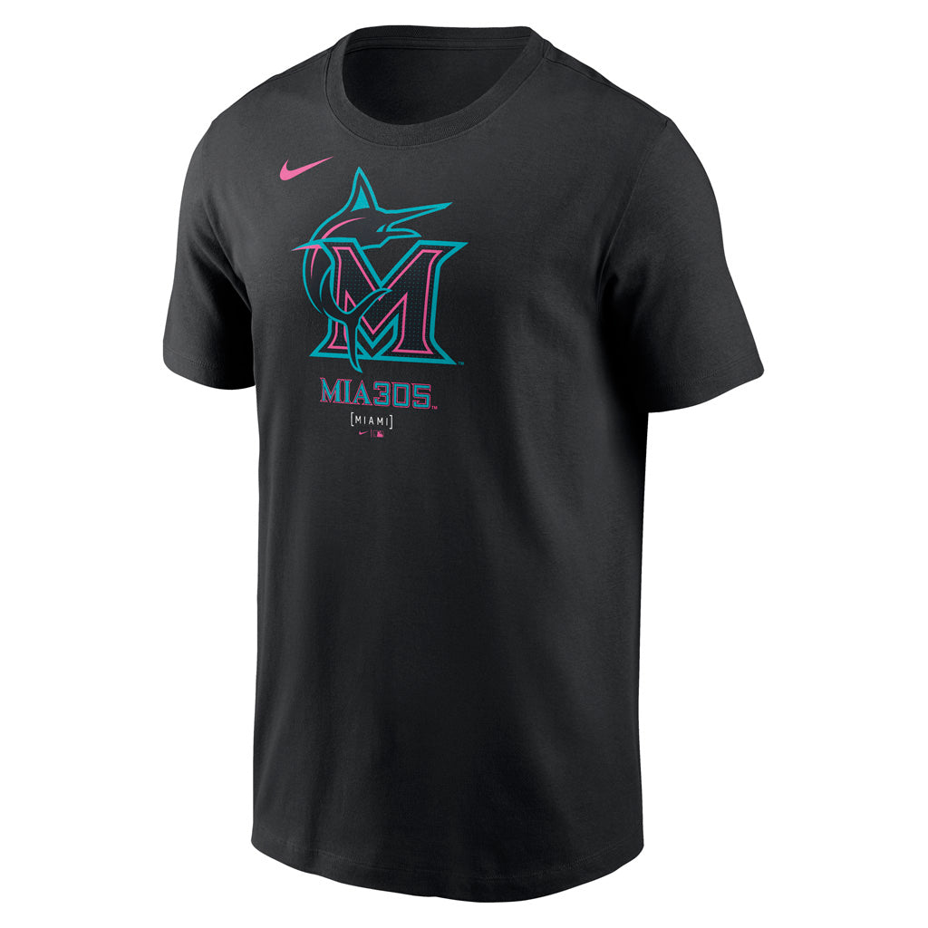 MLB Miami Marlins Nike 2025 City Connect Logo Cotton T-Shirt - Black