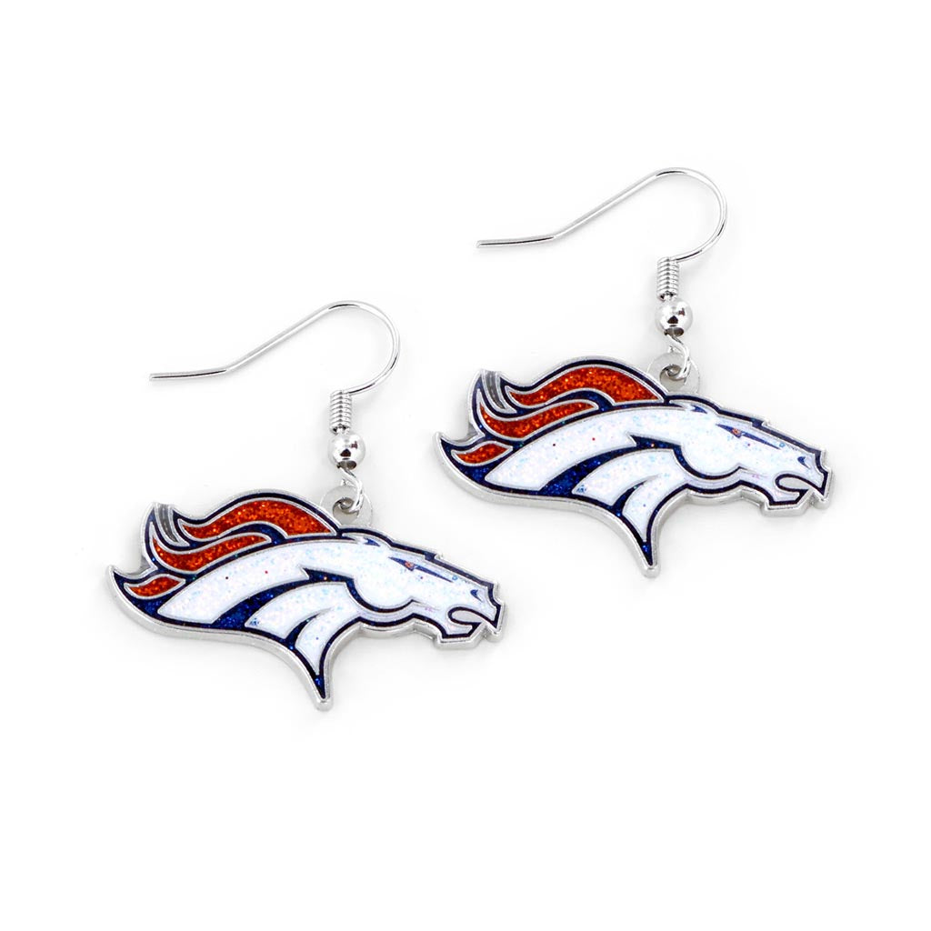 NFL Denver Broncos Aminco Glitter Dazzler Logo Earrings - White