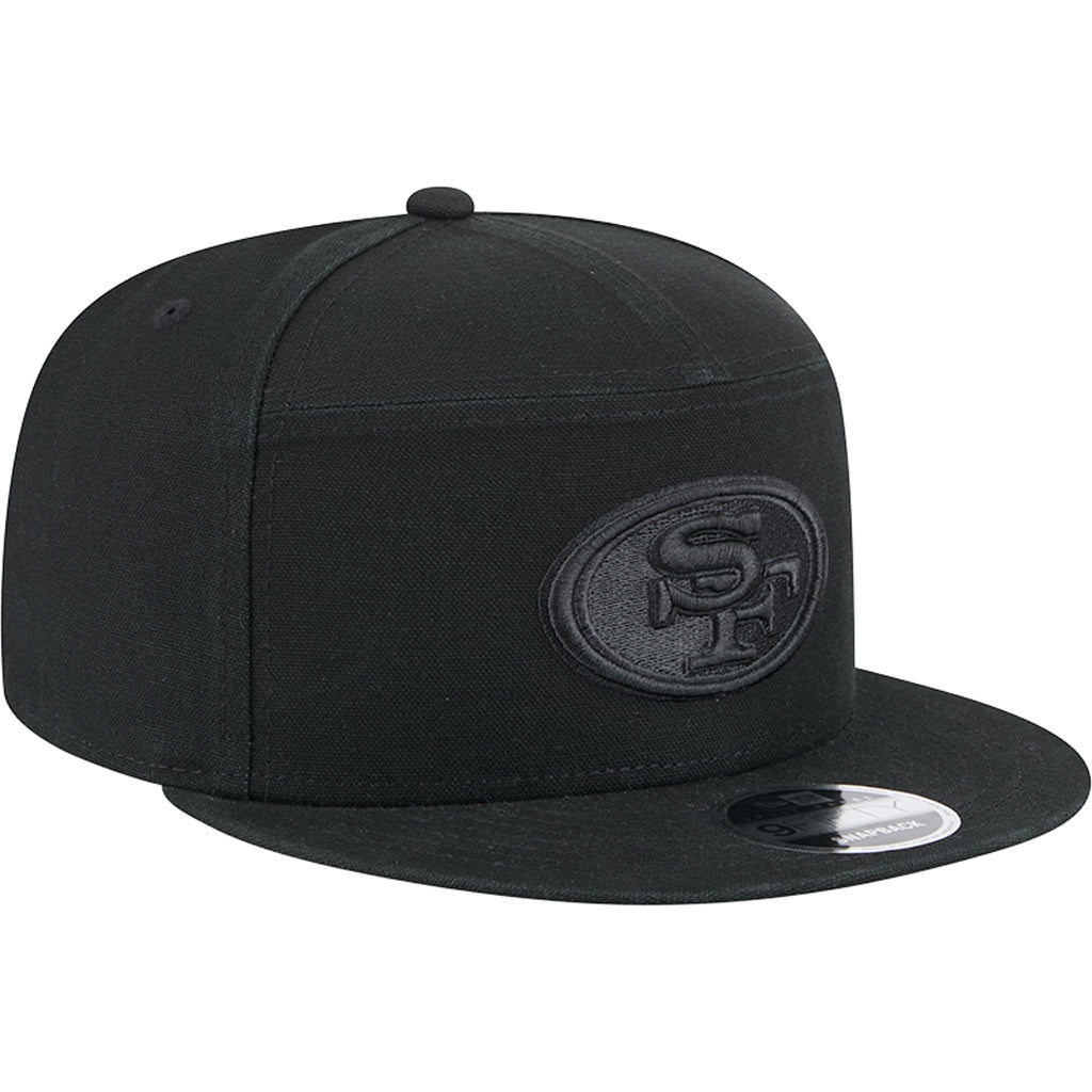 NFL San Francisco 49ers New Era Black on Black Cotton Canvas 9FIFTY Split Panel Snapback Hat - Black