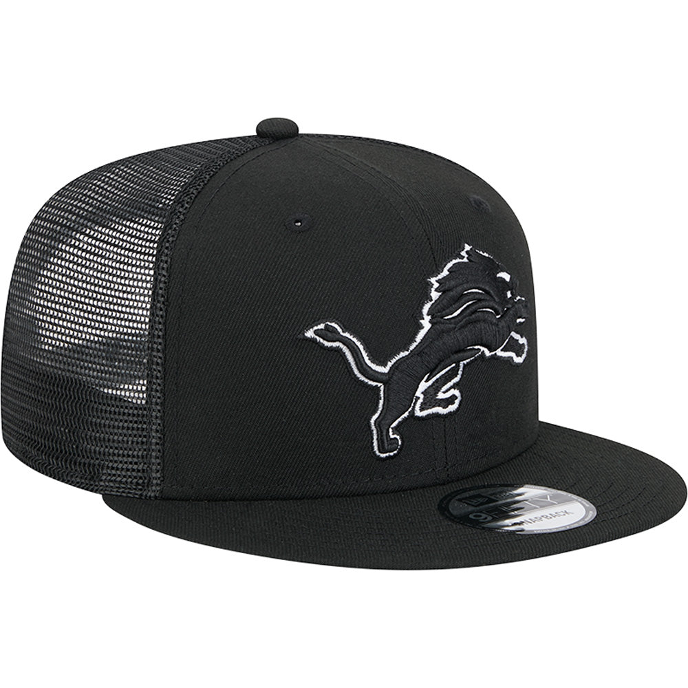 NFL Detroit Lions New Era Black & White 9FIFTY Snapback Trucker Hat - Black