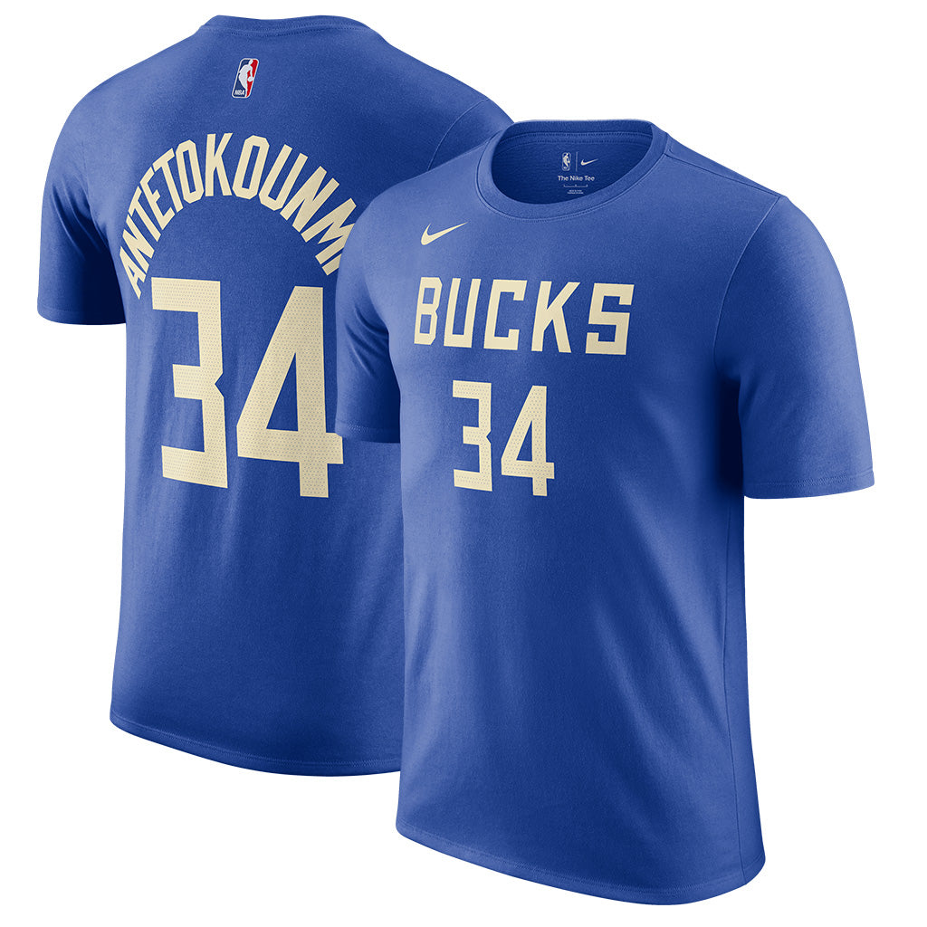 NBA Milwaukee Bucks Giannis Antetokounmpo City Edition 2025 Name & Number T-Shirt - Blue