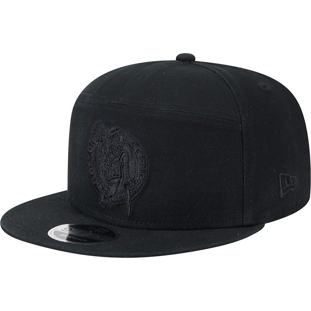 NBA Boston Celtics New Era Black on Black Cotton Canvas 9FIFTY Split Panel Snapback Hat - Black