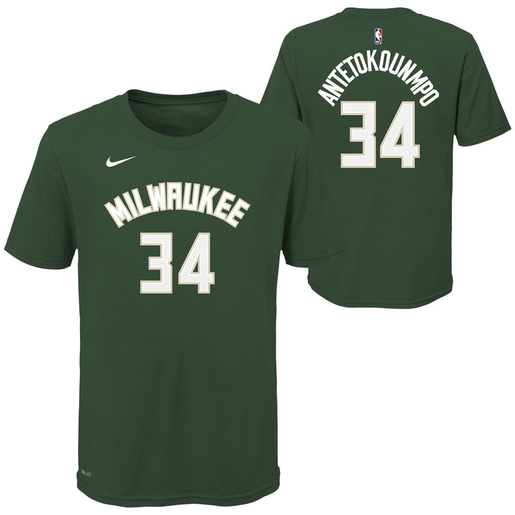 NBA Milwaukee Bucks Giannis Antetokounmpo Youth Nike Icon Name &amp; Number T-Shirt