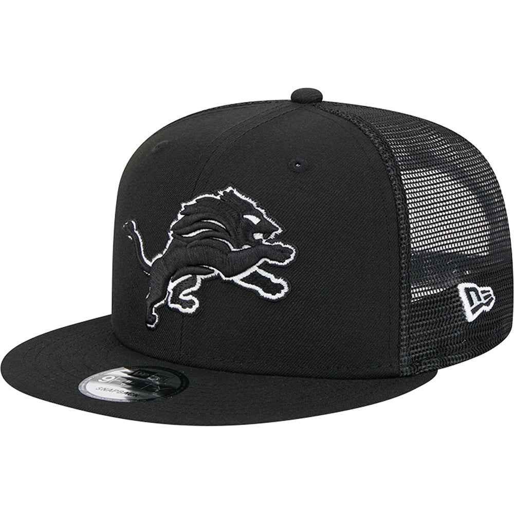 NFL Detroit Lions New Era Black & White 9FIFTY Snapback Trucker Hat - Black