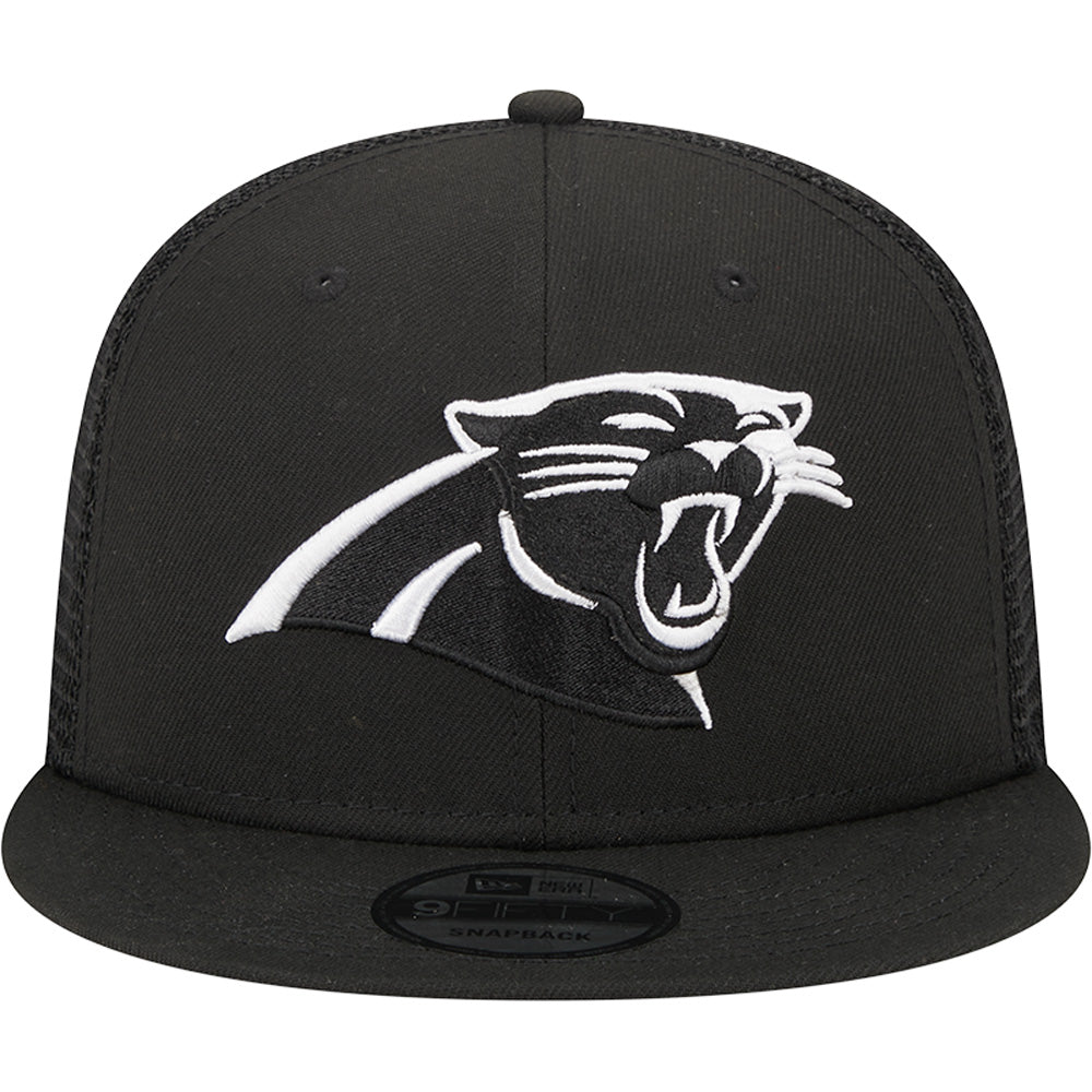 NFL Carolina Panthers New Era Black & White Trucker 9FIFTY Snapback Hat - Black