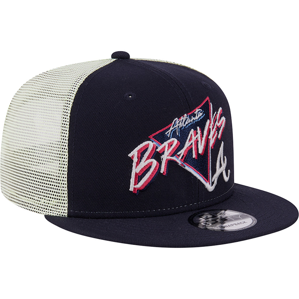 MLB Atlanta Braves New Era Neon Trucker 9FIFTY Snapback Hat - Navy