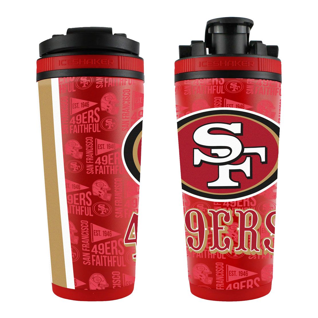 NFL San Francisco 49ers Ice Shaker 26oz 4D Elements Stainless Steel Ice Shaker