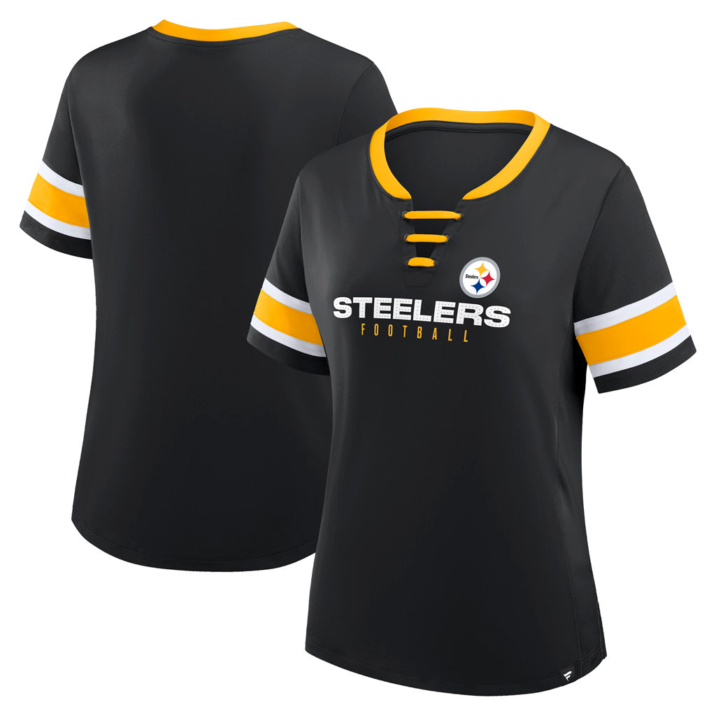 NFL Pittsburgh Steelers Women's Fanatics Draw Play Athena Lace-Up Top - Black