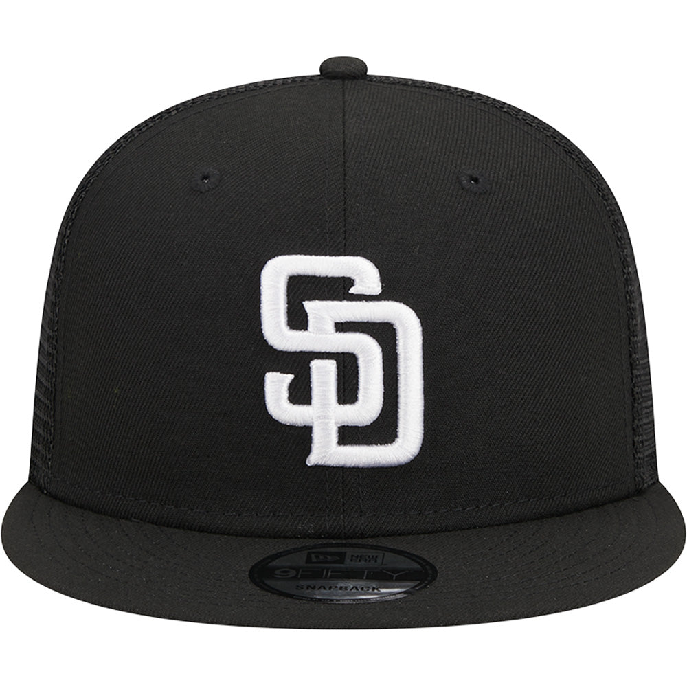 MLB San Diego Padres New Era Black & White Trucker 9FIFTY Snapback Hat - Black
