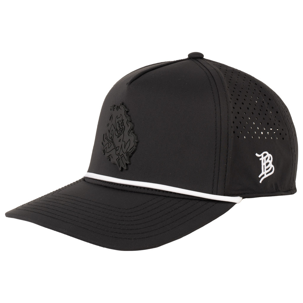 NCAA Arizona State Sun Devils Branded Bills Black on Black Sparky Flames Curved 5 Panel Rope Snapback Hat - Black