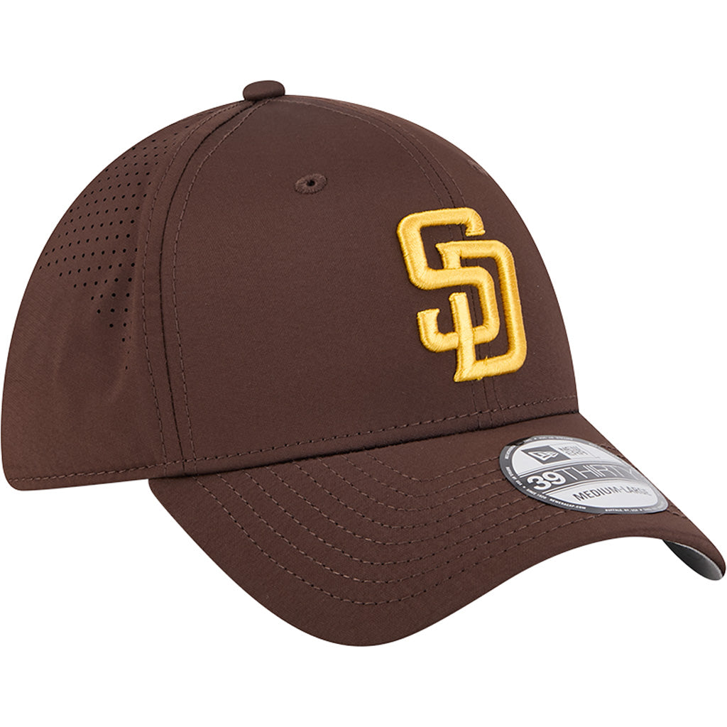 MLB San Diego Padres New Era Mid Perf 39THIRTY Flex Fit Hat - Brown