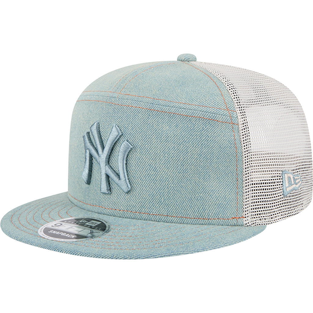 MLB New York Yankees New Era Denim 9FIFTY Split Panel Snapback Trucker Hat - Navy
