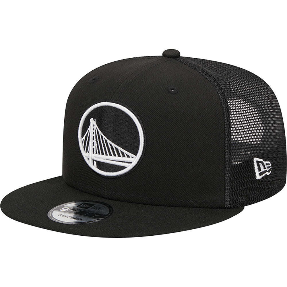 NBA Golden State Warriors New Era Black & White Trucker 9FIFTY Snapback Hat - Black