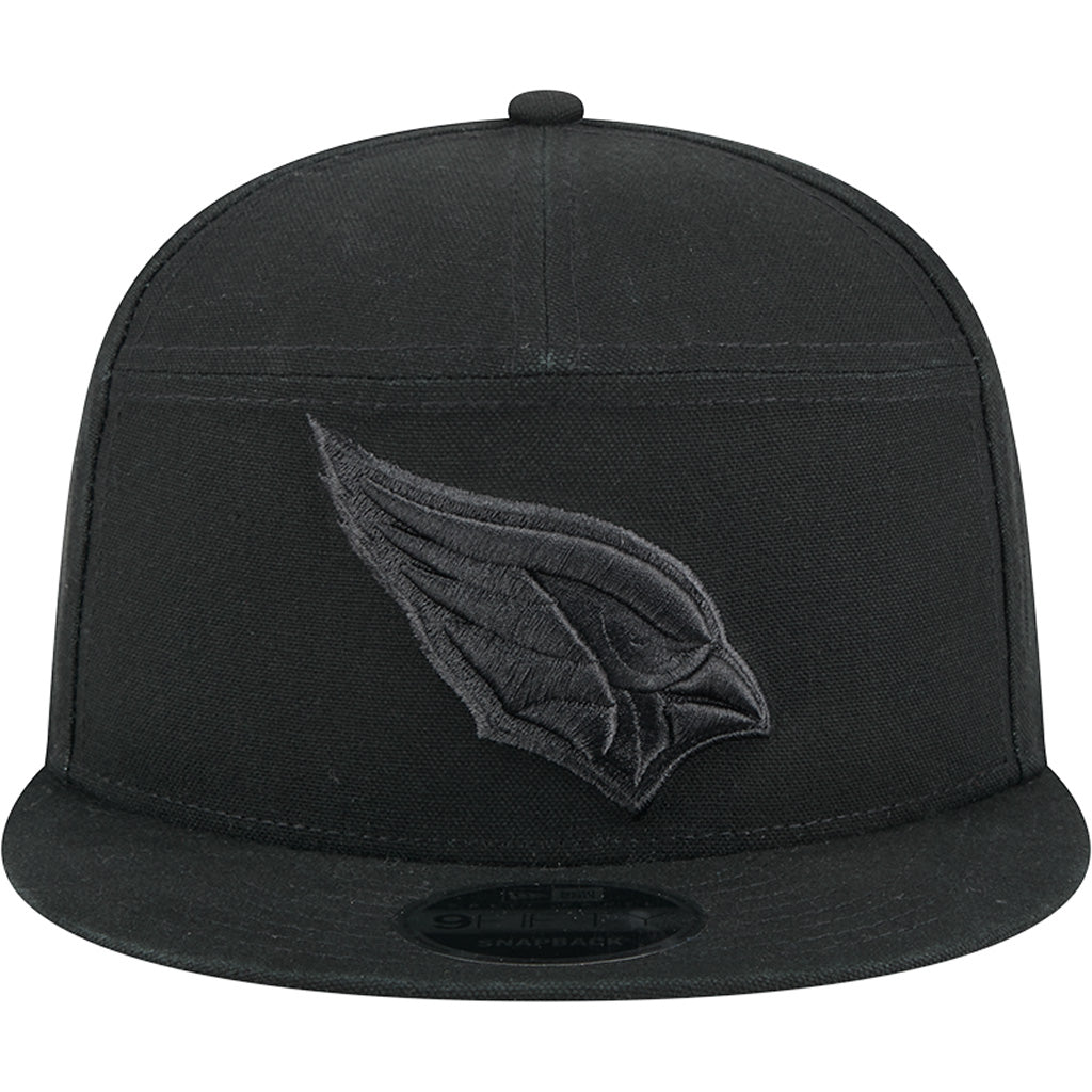 NFL Arizona Cardinals New Era Black on Black Cotton Canvas 9FIFTY Split Panel Snapback Hat - Black