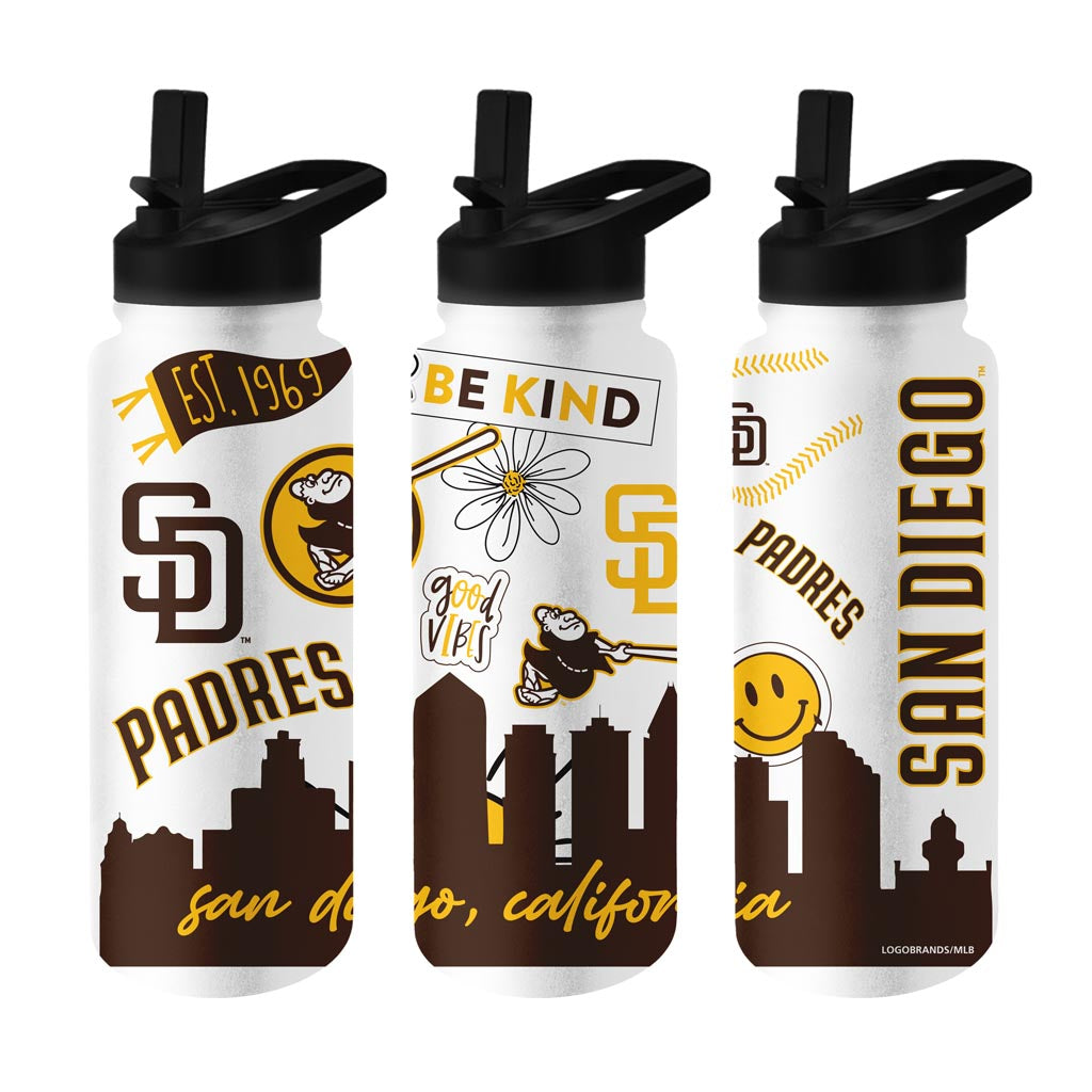 NFL San Diego Padres Logo Brands 34oz Native Quencher Bottle - White